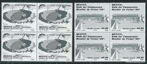 Sellos: 1985. MÉXICO. YVERT 1137/38**MNH. BLOQUE DE 4. CAMP. MUNDIAL FÚTBOL. ESTADIOS. DEPORTES/SPORTS.